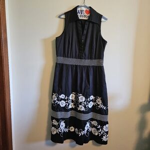 Coldwater Creek Black Sleeveless Dress with White Floral Embroidery Size 12